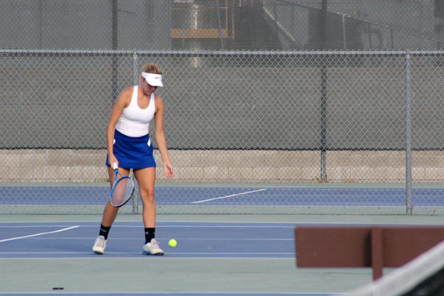 Natalie Lodolo mentally prepares to serve.