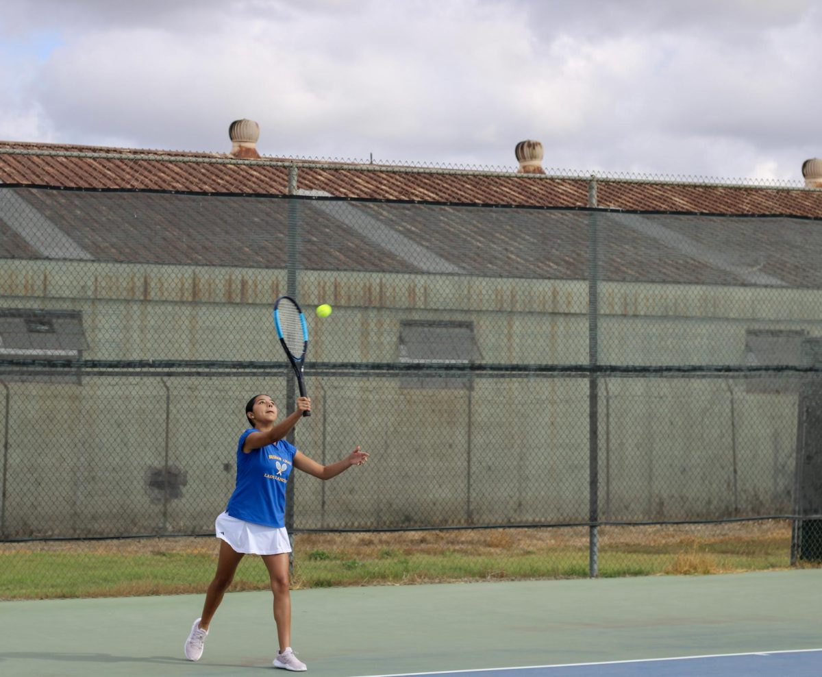 Senior Natalia Aranda at tennis prelims for her third consecutive year on the team attempting to make it to finals.